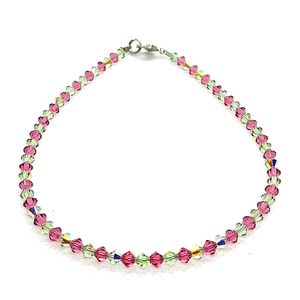 Ankle Bracelet Made of Swarovski Crystals Peridot / Light Rose Colors Size 10.5